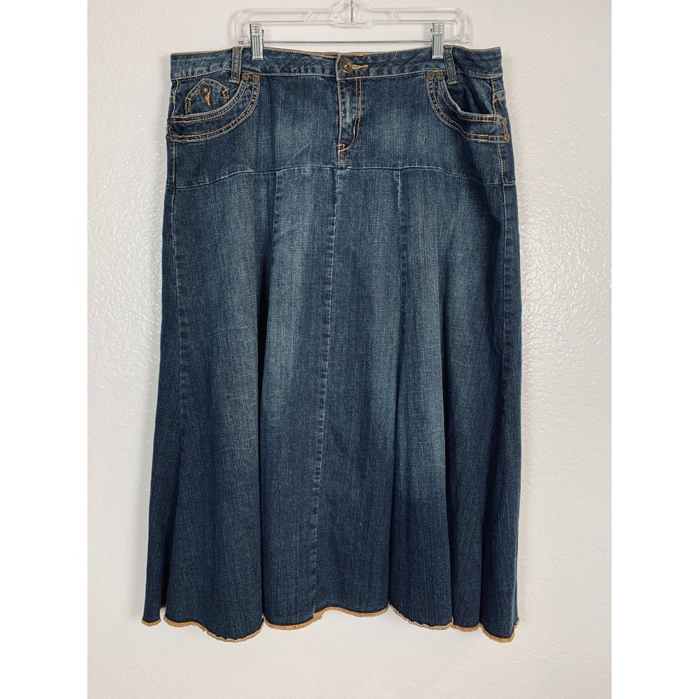 Y2K Denim Midi Skirt Women 20W Blue Boho Long A-Line Skirt Western Modest